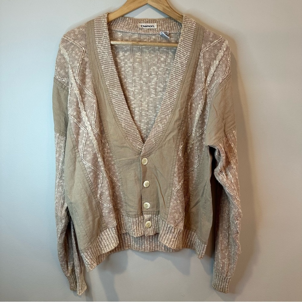 Vintage Damon Cardigan Sweater Mens Sz Medium 50s Camel Beige Knit Kurt Cobain